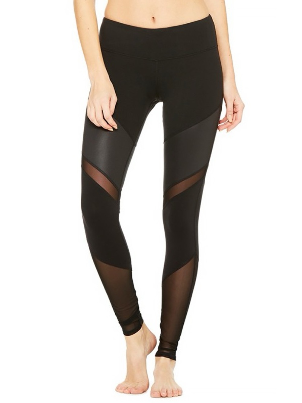 ALO Yoga Sheila Leggings Black Mesh Faux Leather Panels High Rise Size S